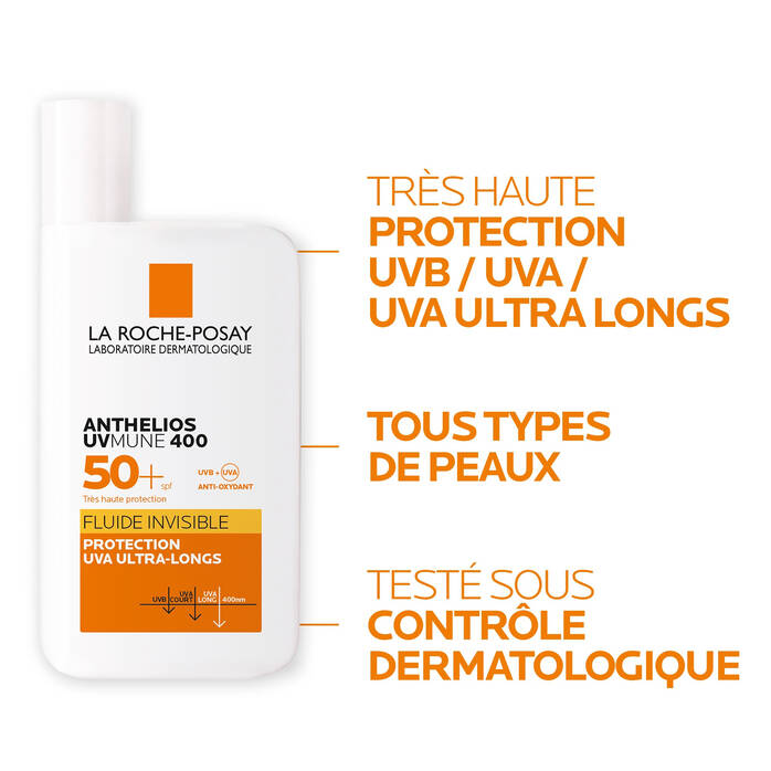 ANTHELIOS UVMUNE 400 - SPF50+ Fluide Solaire Invisible Visage Avec Parfum, 50ml