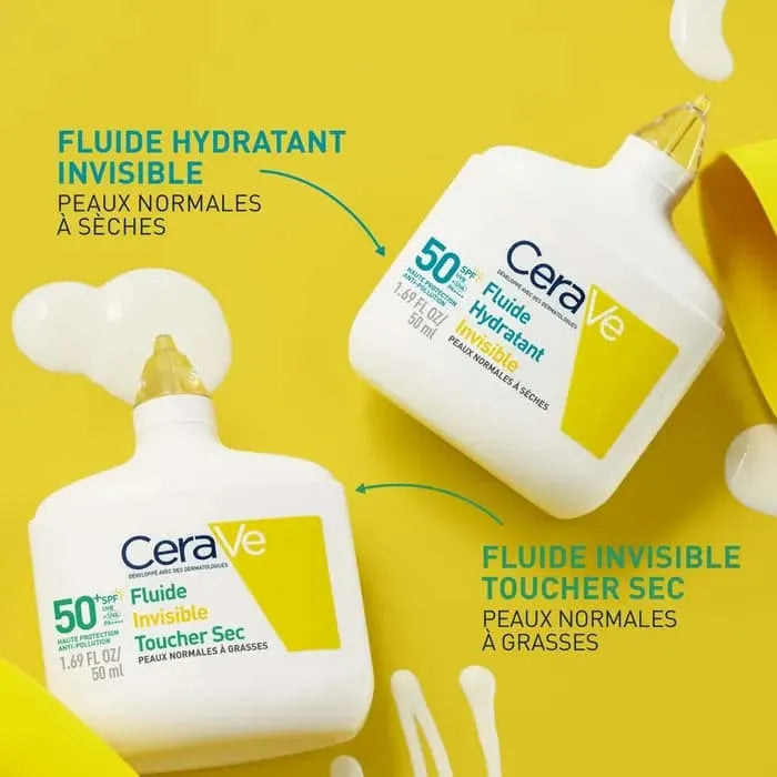 Fluide Solaire Invisible Toucher Sec SPF50+ - Visage et Cou - Peaux Normales à Grasses, 50ml